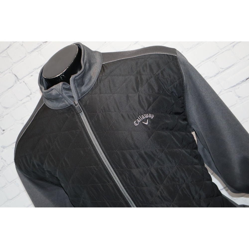 Callaway Golf Jacket Mens XXL Black Gray Quilted Full Zip Fleece Lined Hybrid
